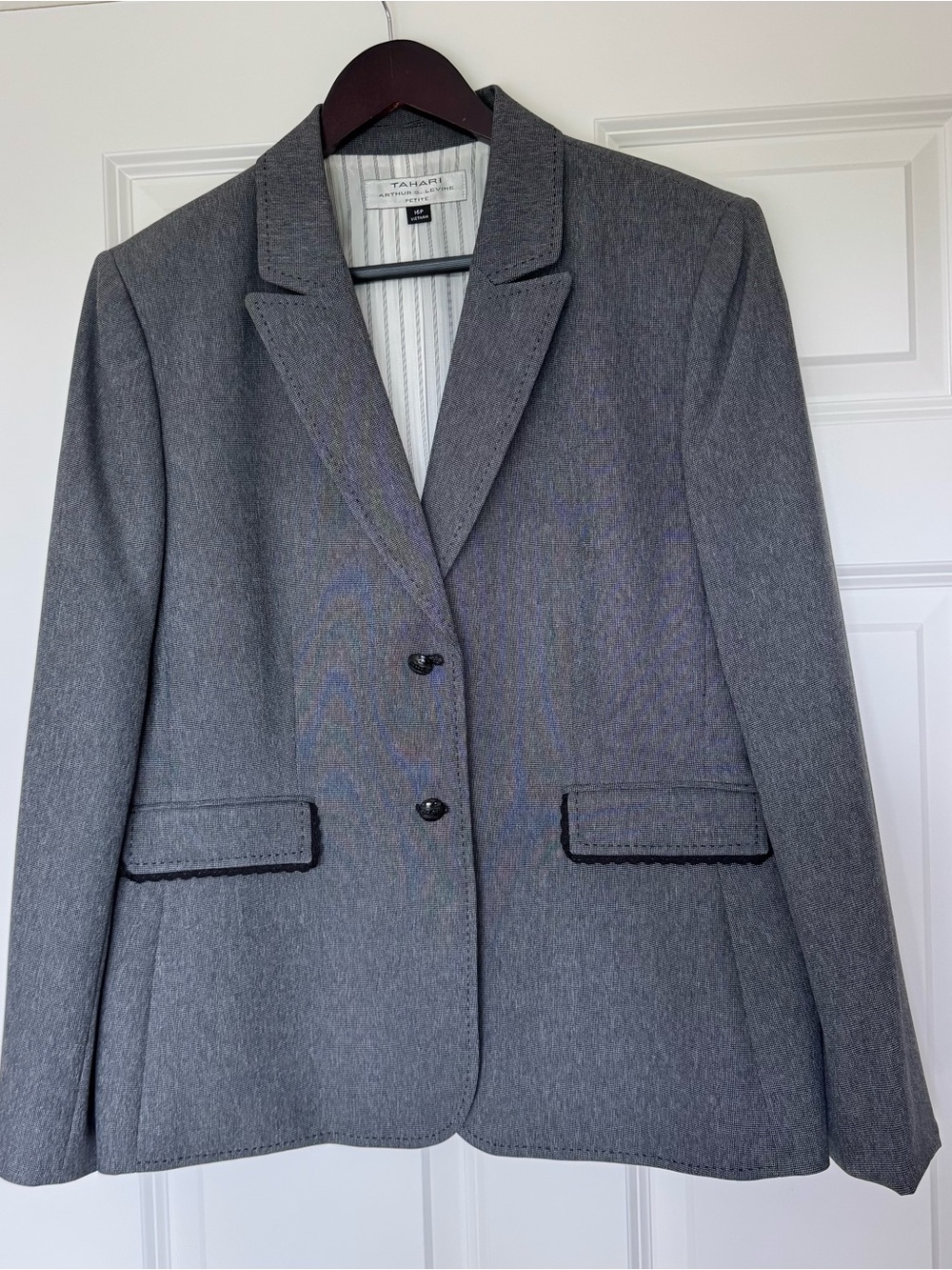 Tahari Gray Womens Two-Button Notch Collar Blazer
